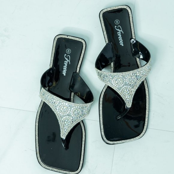 Shoes - New In Box Square Rhinestone Flip-Flop in Black